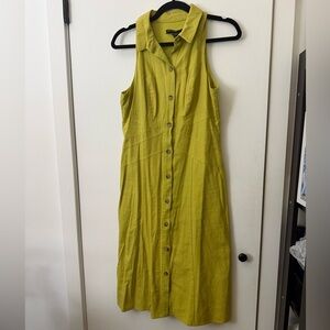 Maggy London Sleeveless Button-Front Lime Yellow Maxi Dress